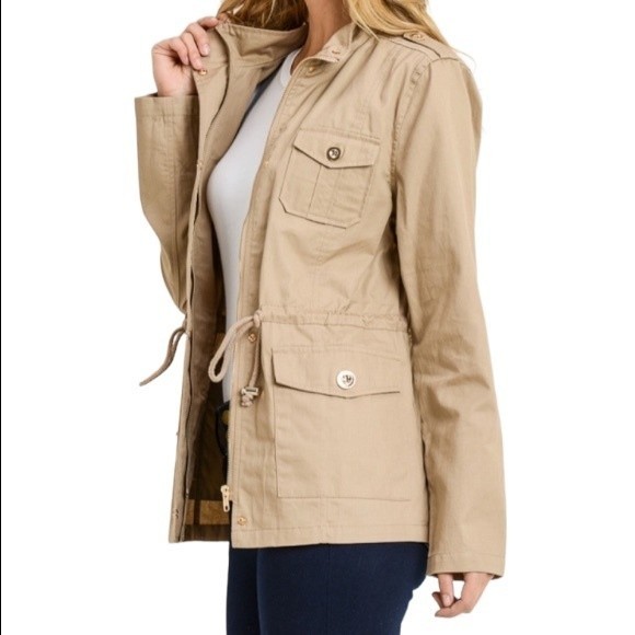 Croft & Barrow utility jacket tan lightweight 4 pockets drawstring size M - Picture 13 of 13